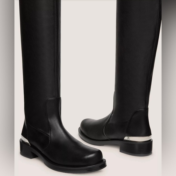NIB Stuart Weitzman Mercer Bold Logo Slouch Black Boots Size 11 - Current Style - Picture 4 of 12